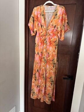 Showpo Button-Front Floral Maxi Dress - Orange & Pink